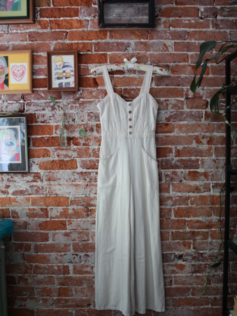 Cream Button-Front Jumpsuit
